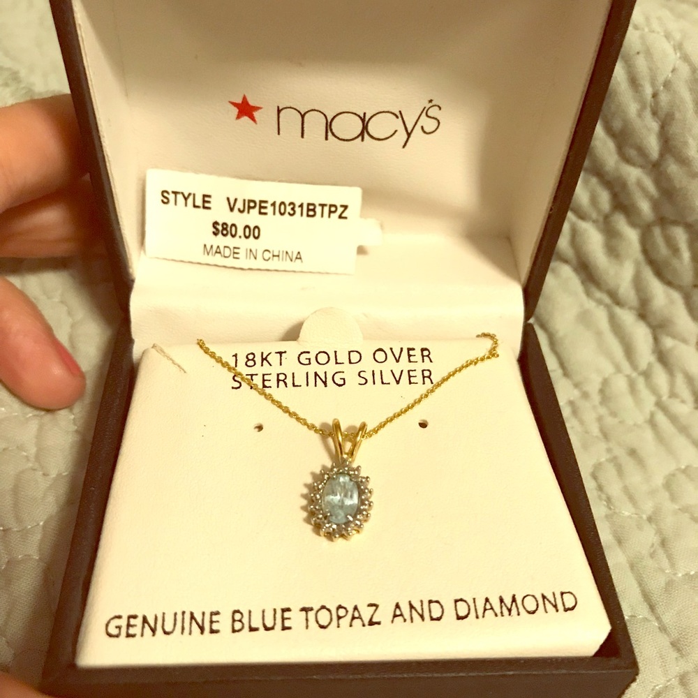 MACYS 18K Gold / Sterling Blue Topaz necklace